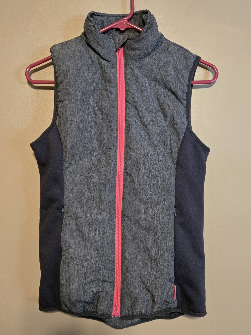 Gray Quilted Vest with Pink Zipper